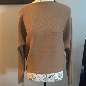 Ardene Tan Crew Neck Sweater with Ribbed Details